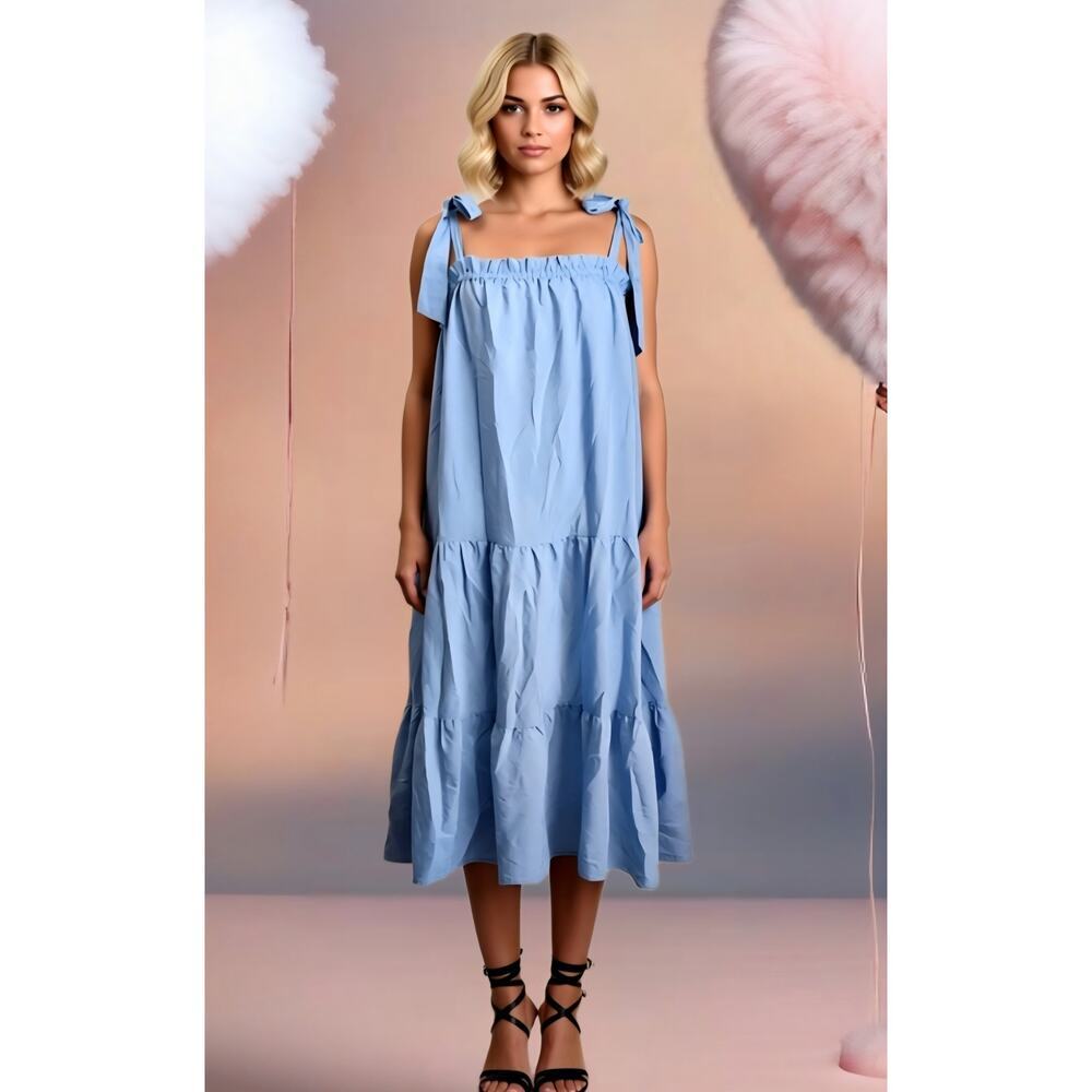 NWOT AURA the Label Tiered Light Blue Babydoll Maxi Dress. Size M.